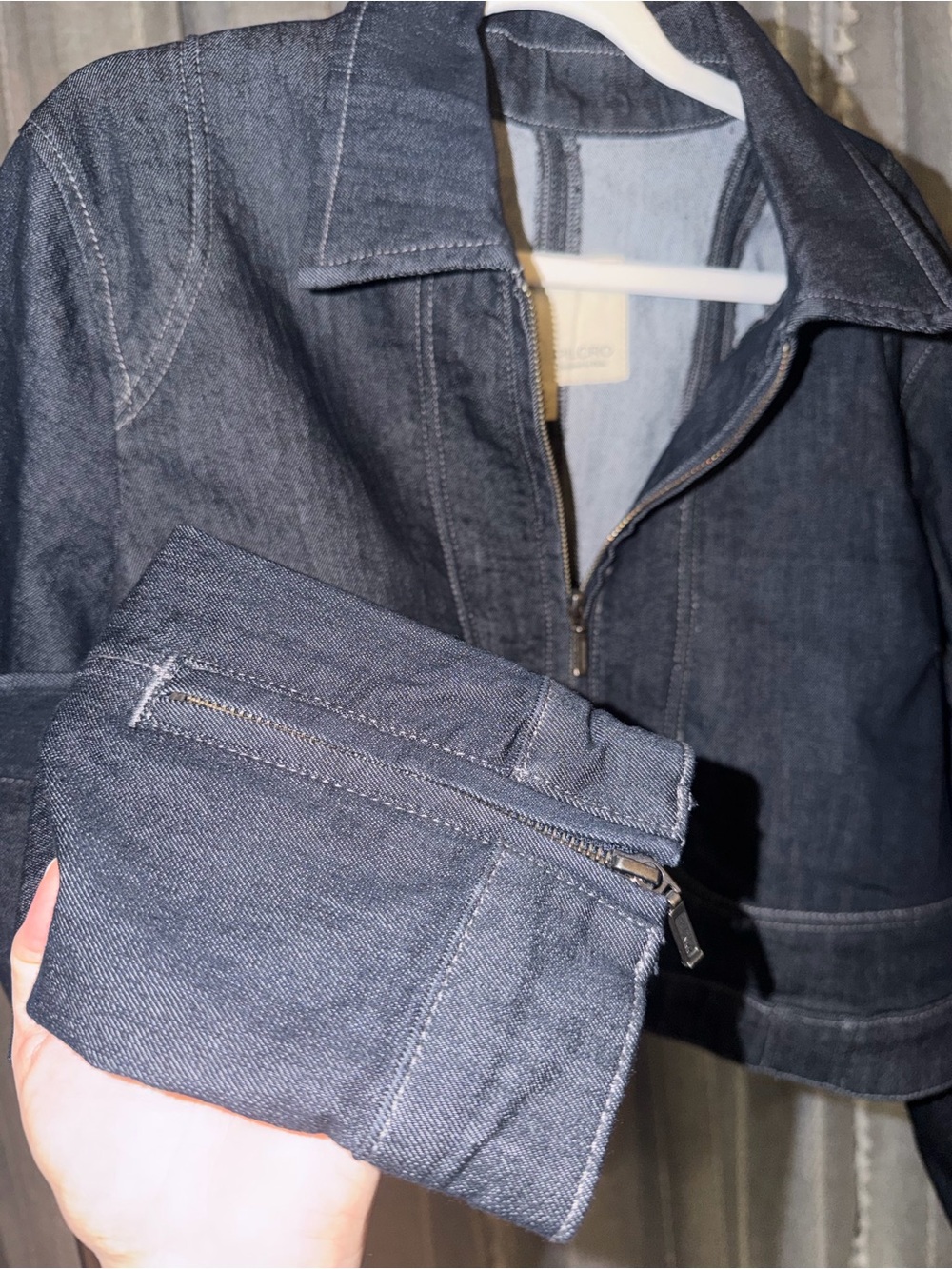 Pilcro Dark Indigo Zip-Front Denim Jacket - Picture 2 of 6